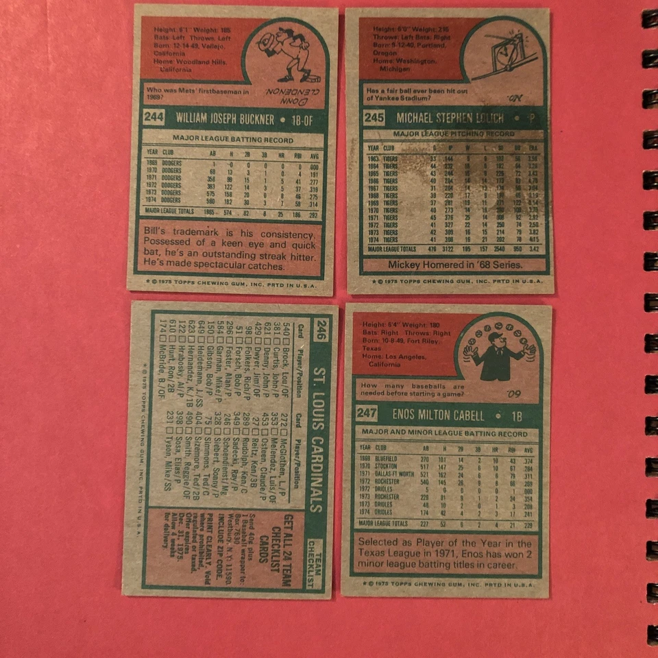 Lote de 10 tarjetas de béisbol 1975 Topps - Lote 4 Foto 2 de 4