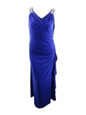Betsy & Adam Women's Plus Size Embellished Faux-Wrap Gown (14W, Electric Blue)