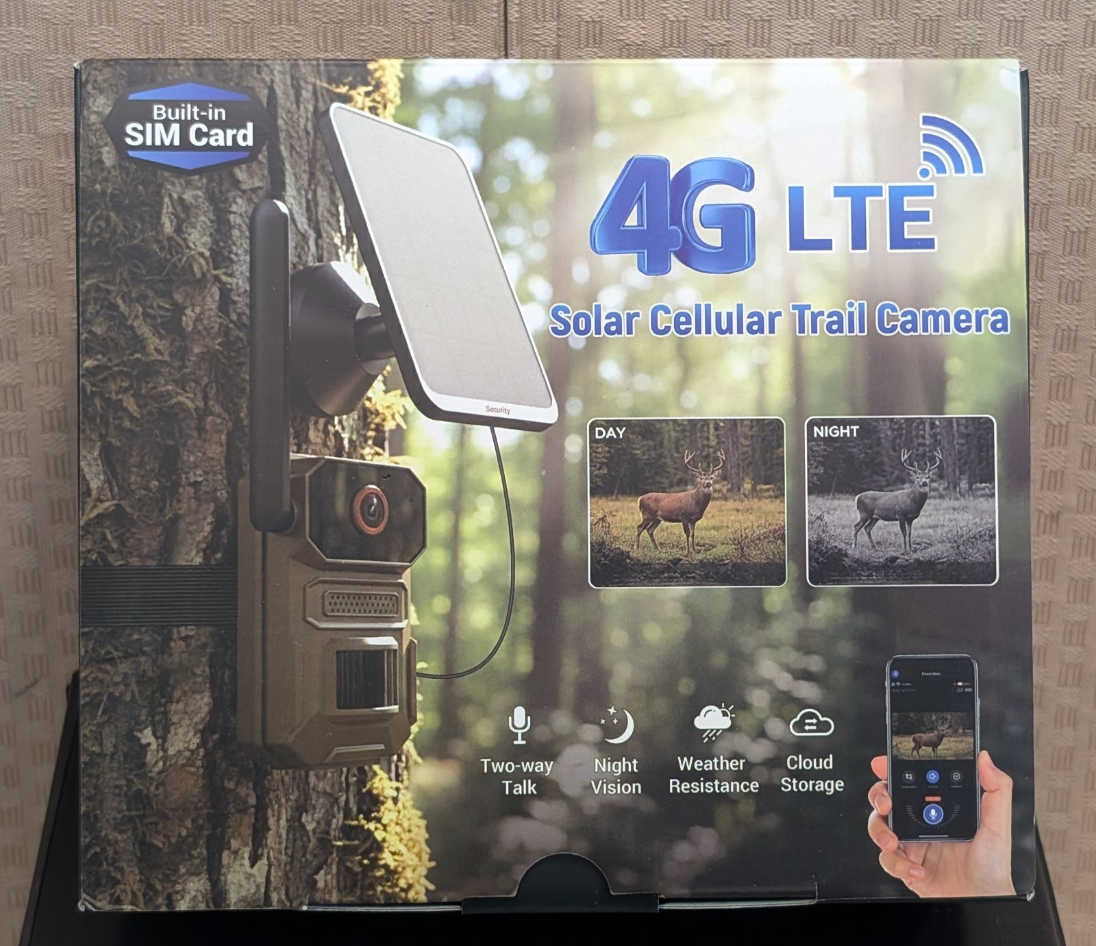 4G LTE Cellular Trail Camera w Solar Panel 1080p Full HD w Built-in SIM Card NIB