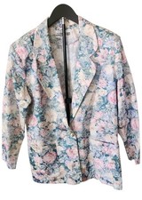 Vintage 1East Custom Collection Blue Pastel Floral Suit Tailored Jacket Sz 14