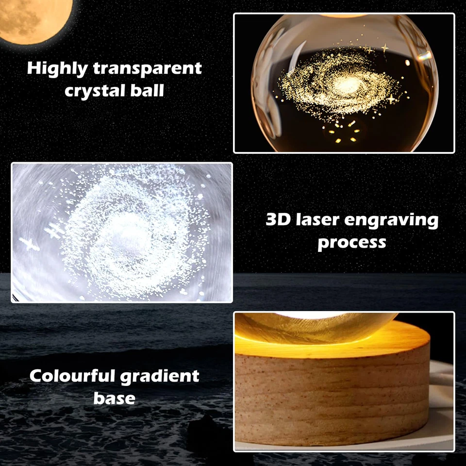 3D Kristallkugel Nachtlicht 8cm Milchstraße Glaskugel 3D Galaxie Planeten Lam... - Bild 3 von 4