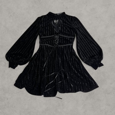 Dark In Love black velvet Gothic-style mini dress lacing long flare sleeves