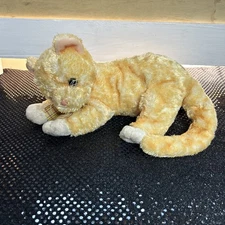 Ty Buddy Peach Tabby Cat Pink Nose Ears 11”Stuffed Animal Silky Plaid Bow