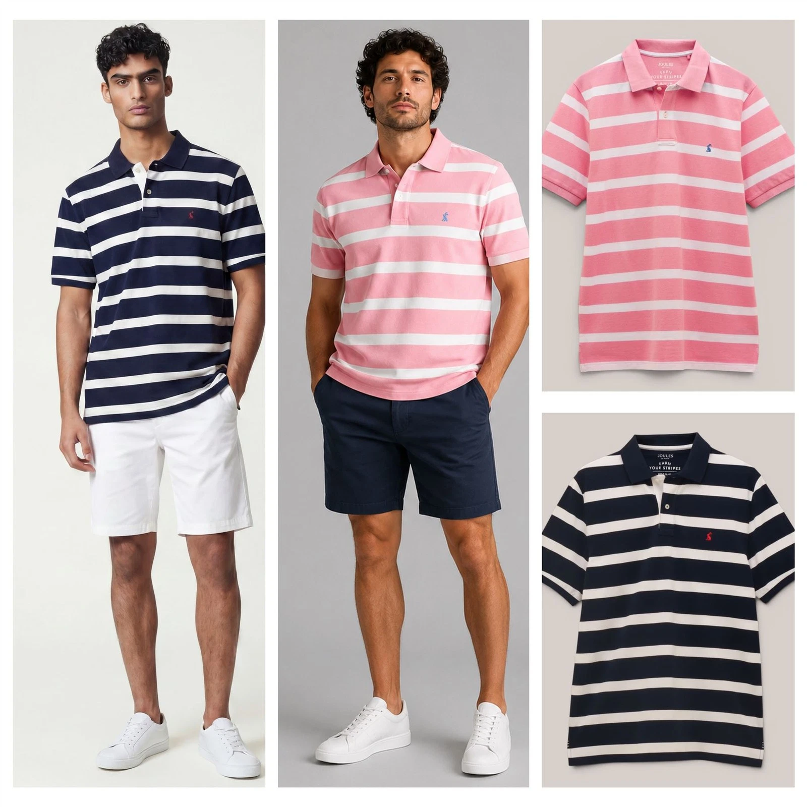 Mens Joules Woody Striped Polo Shirt Pique Cotton Navy Pink Short Sleeve
Opens in a new window or ta