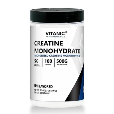 Vitanic Creatine Monohydrate 500 Gram - Pure Powder , Gluten-Free, Non-GMO