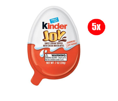 5x Packs Kinder Joy Treat + Toy Sweet Cream With Cocoa Wafer Bites - .7oz