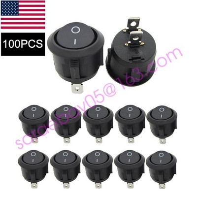100 x US Stock Rocker Switch Round 20mm Black Snap in Power ON-OFF 2-Pin Bulk