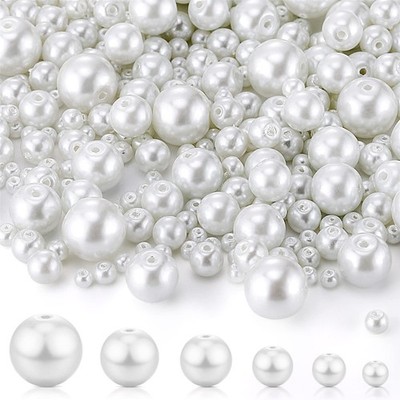 Sureio 1000 Pcs Glass Pearl Beads 3 mm, 4 6 8 10 12 White