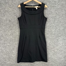 Loft Dress Women 6 Black Sheath Midi Zipper Sleeveless Round Neck Casual Solid