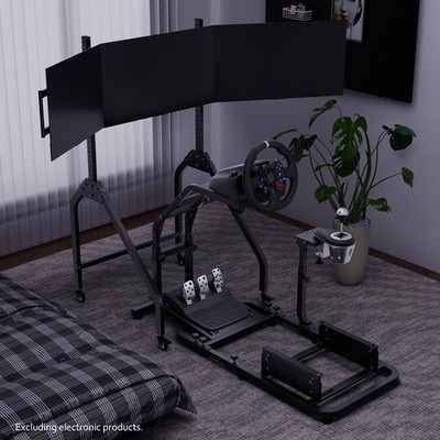 Hottoby Adjustable Racing Sim Cockpit With Triple Monitor Stand Fit Thrustmaster