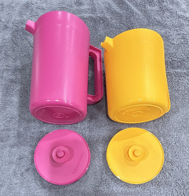 Tupperware Plastic Pitcher Set w/ Lids Pink & Yellow