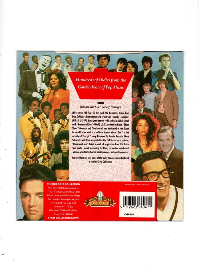 DION - RUNAROUND SUE / LONELY TEENAGER. UK 80's OLD GOLD 7" & PIC/SLEEVE. EX/N/M - Image 3 of 4