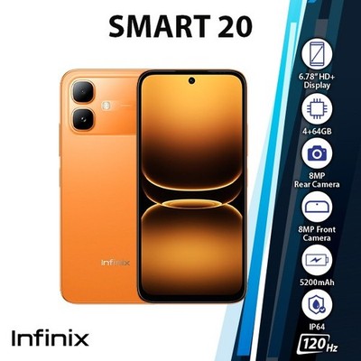 (New) Infinix Smart 20 Android Cell Phone (4GB+64GB/ORANGE/Dual SIM/Unlocked)