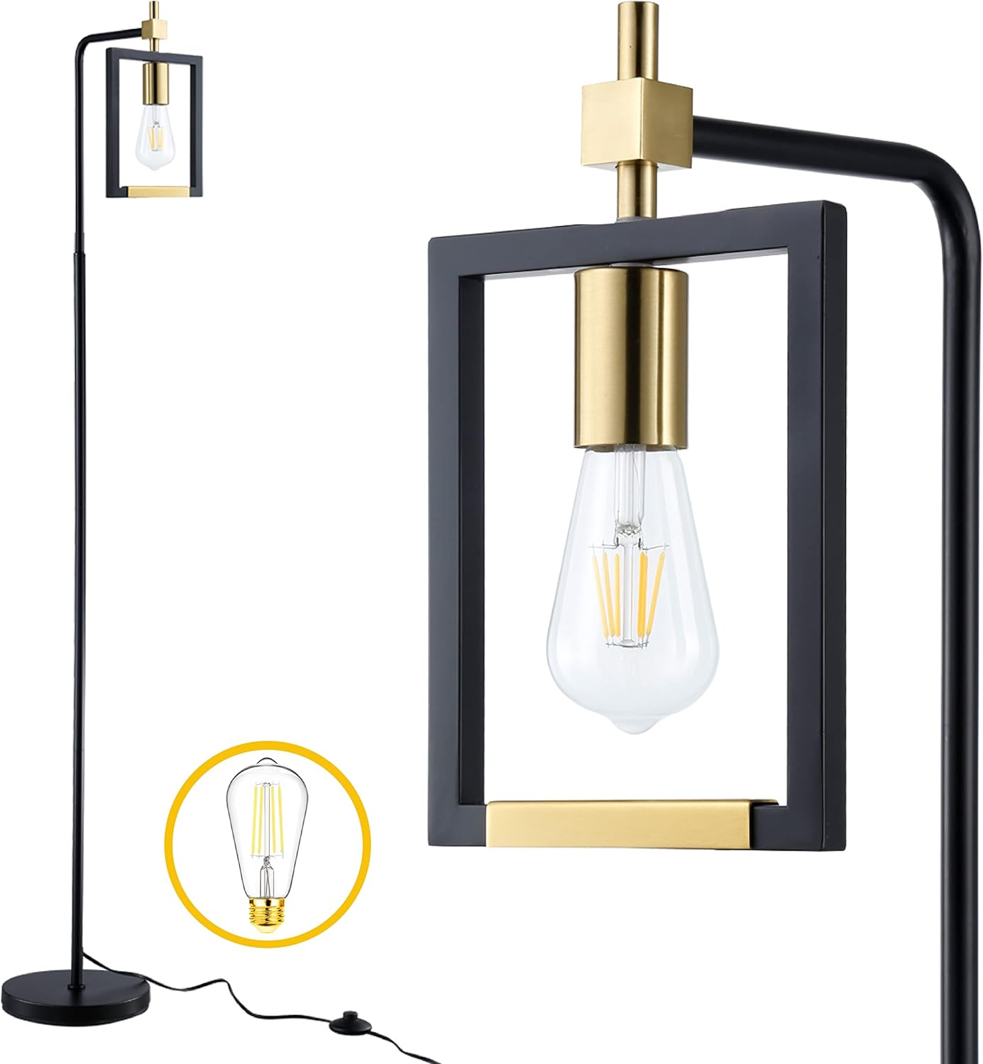 Industrial Floor Lamp for Living Room, Mid Century Standing Lamp for Bedroom, Fa