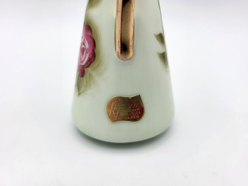 VINTAGE LEFTON Mini Pitcher Bud Vase Green Heritage Pink Roses Gold Trim 5.5" - Picture 8 of 9