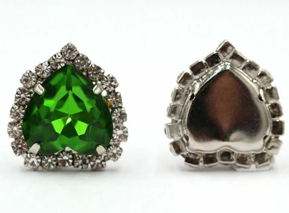 12PCS Mixed Colors Sew On Rhinestone Heart Buttons Clear Crystal Pave Setting - Image 4 of 4