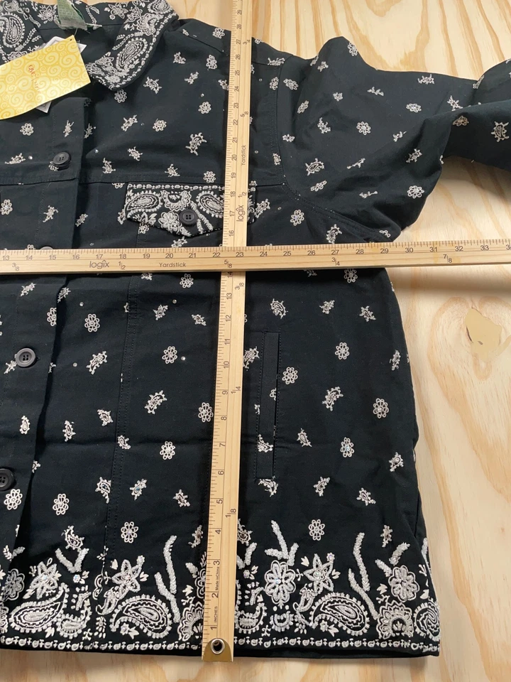 Unworn Quacker Factory Bandana Pattern Jacket Women's 3X Black Paisley Beaded - Image 4 of 4