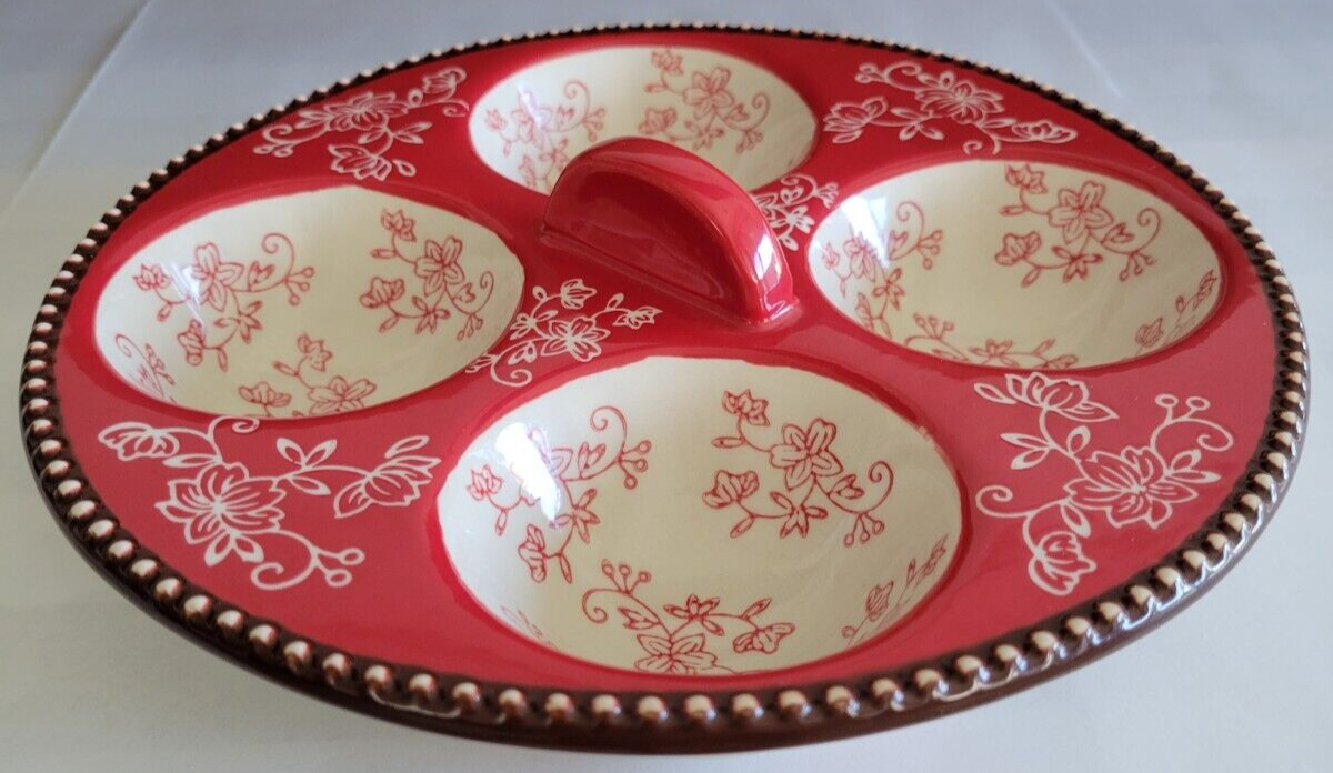 TEMPTATIONS BY TARA RED FLORAL LACE POACHED EGG HOLDER 4 COMPARTMENTS