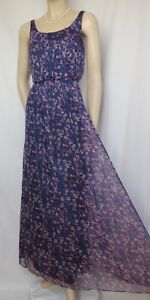 Laura Ashley Seidenkleid 36 Blumen Blau Maxikleid Hochzeit Abend Cocktail Sommer Ebay