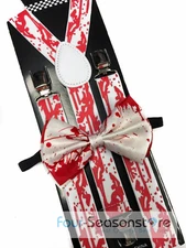 Halloween Novelty Bloody Bow Tie And Suspender Matching Set Tuxedo 