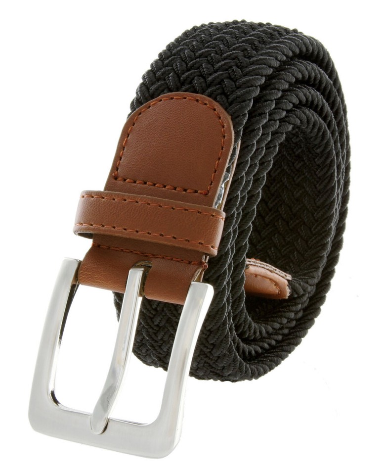 Men's Stretch Braided Belt 2-Pack – Elastic Canvas Fabric, 1-3/8" Wide, No Holes, Adjustable (Medium For Waist 33-35")