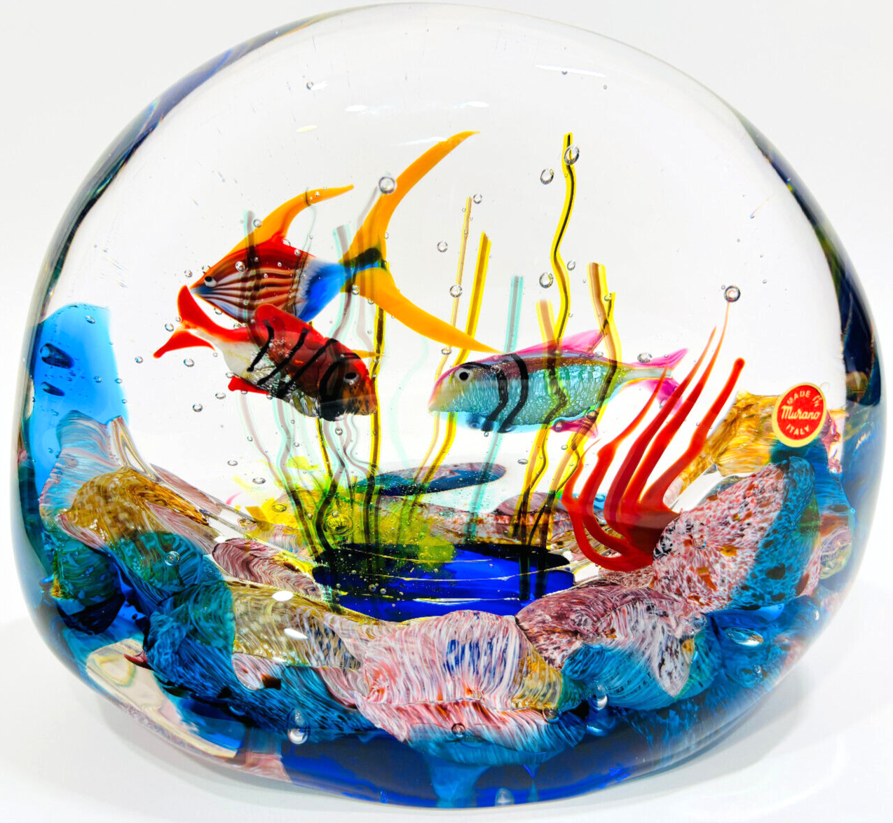 Large Signed Murano Art Glass Aquarium Large Fish Bowl With LED Light Base