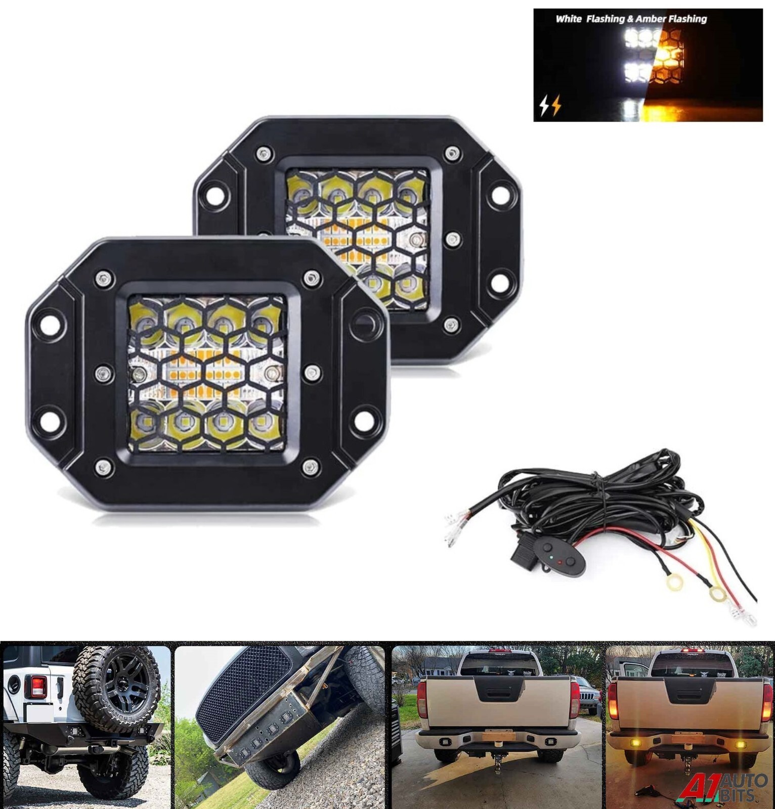2X Flush Mount Ditch Led Light Side Strobe Amber White Truck TODOTERRENO 4x4 ATV