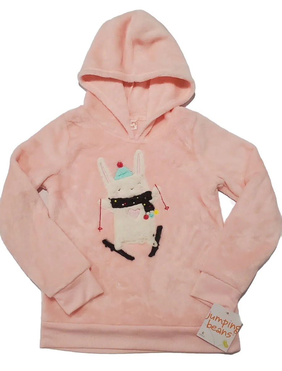 Jumping Beans Girl Pink Ski Bunny Winter Plush Fur Hoodie Sweatshirt Top 6  | eBay