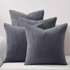 Set of 4 Cushion Covers 18x18 Stripe Velvet Filled Cushions Square Sofa Pillows