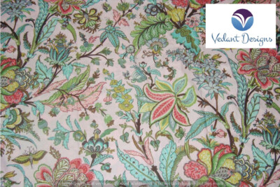 Hand Block Floral 100% Cotton Pink Fabric Running 5 Yard Indian