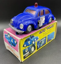 Auto Police Wind Up 2-Tone Siren Original Box Vintage Tin Litho Working No. 7601