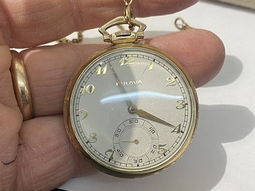 Vintage Bulova 14KT Gold Filled Pocket Watch 21 Jewels 6 Adjustment Windup USA