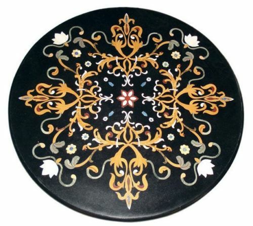 24-inch Handmade Marble Coffee Table with Pietra Dura Inlay Art Decor