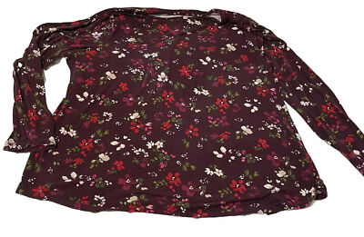 Lane Bryant long sleeve top floral maroon red 22/24