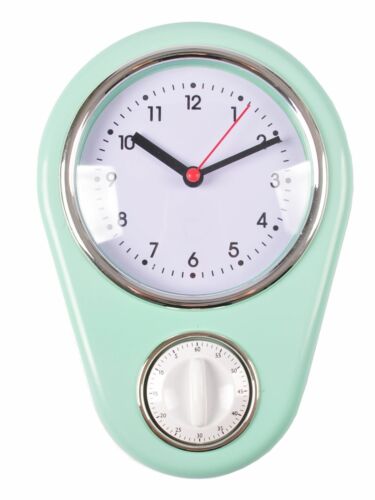 Retro Küchenuhr Mint mit Timer Wanduhr Kurzzeitmesser Eieruhr Küchentimer Uhr  - Bild 1 von 2