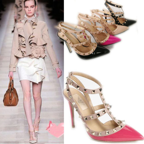Women High Heel Pointed Toe Corset Ankle Strap Pump Stiletto Rivet Court Shoes - Picture 2 of 9