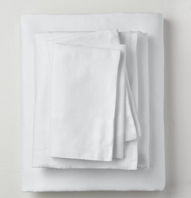 Casaluna California King 100% Washed Hemp Solid Sheet Set Fresh White