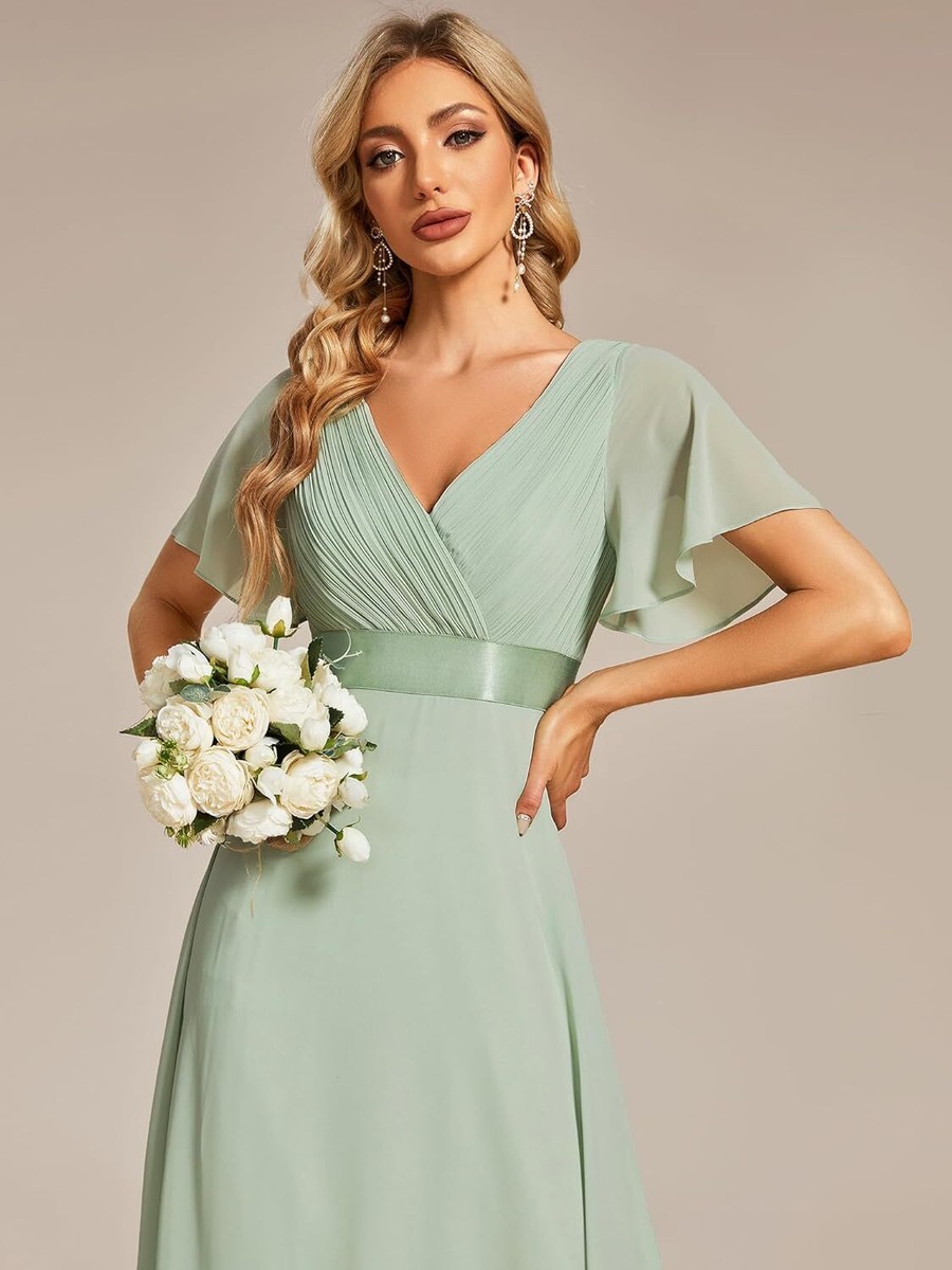 long empire waist evening dress with short flutter sleeves Bliss Flutter Sleeve Empire Waist Dress Teal Floral – Sheek main image 1