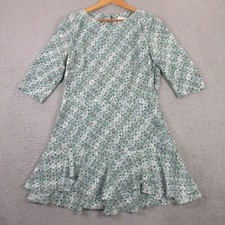 Reiss Dress Womens size 12 Floral Ruffle Ditsy Knee Length 3/4 Sleeve Swing