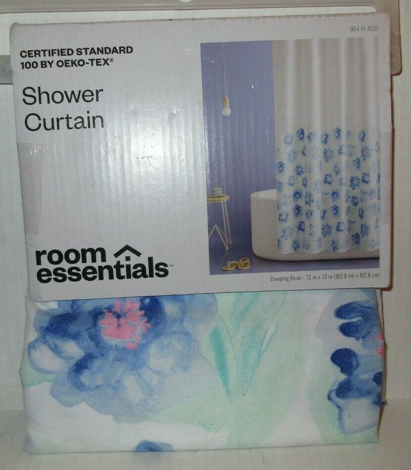 Fabric Shower Curtain White Blue Pink Green Creeping Floral Flower Room