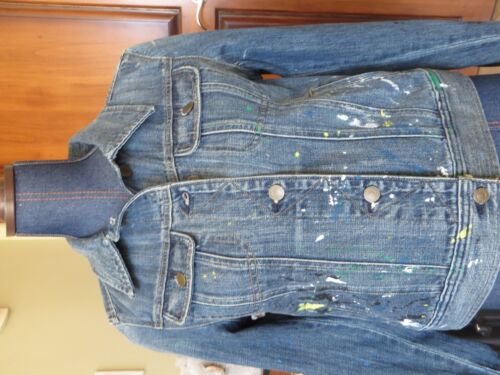 Ralph Lauren Denim Distressed Jeansjacke für Damen mit Farbspritzern Gr. Med Neu mit Etikett - Bild 2 von 17