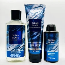 3/PCS SET!  BATH & BODY WORKS MEN’S CLEAN SLATE BODY CREAM, SPRAY & BODY WASH