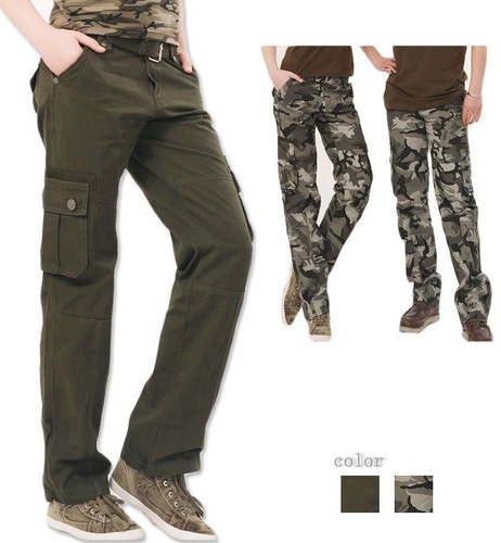 Ladies Womens Military Army Green & Gray Camo Pants Cargo Combat Trousers #8687 - Picture 2 of 14