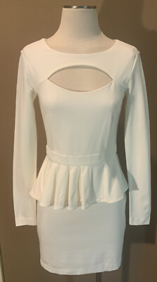 bebe white peplum dress Bebe White Sleeveless Bandage Peplum Dress Women's Size M