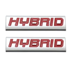 2x Red Silver HYBRID Emblem 3D Logo Car Side Badge Metal Sticker Nameplate
