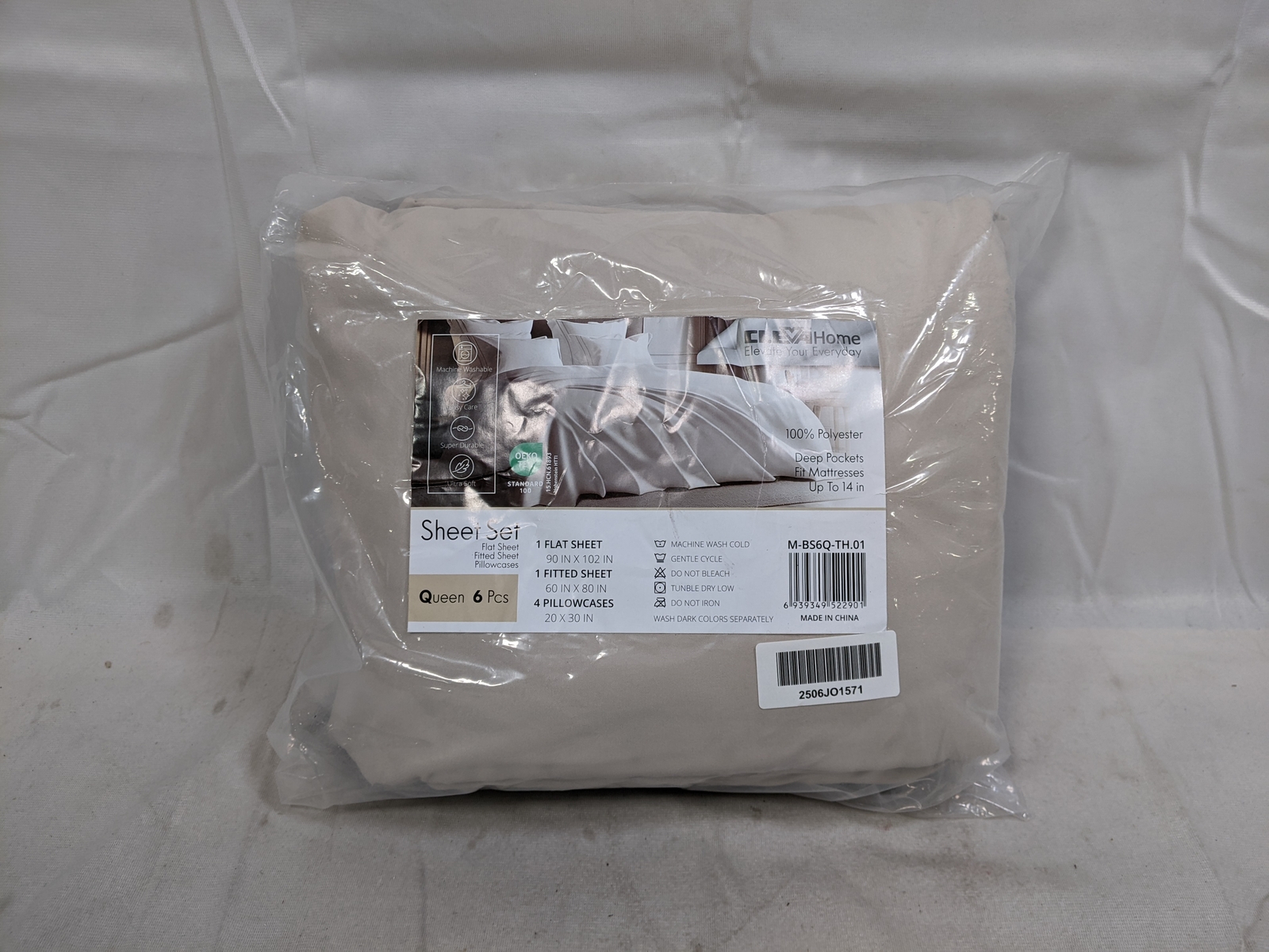 ClevaHome Queen Size Sheet Set Queen Size, Oat Milk, 6 Piece, Deep Pocket