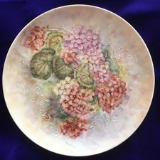 Vintage Hand Painted Geraniums On Porcelain Plate