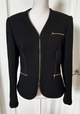 Carlisle Black Wool Jacket Gold Zipper Accents Size 8 Excellent