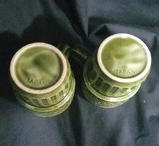 Vintage Mugs Drip Glaze X2 Stackable Coffee Cups 60s Retro Avocado Green Pattern