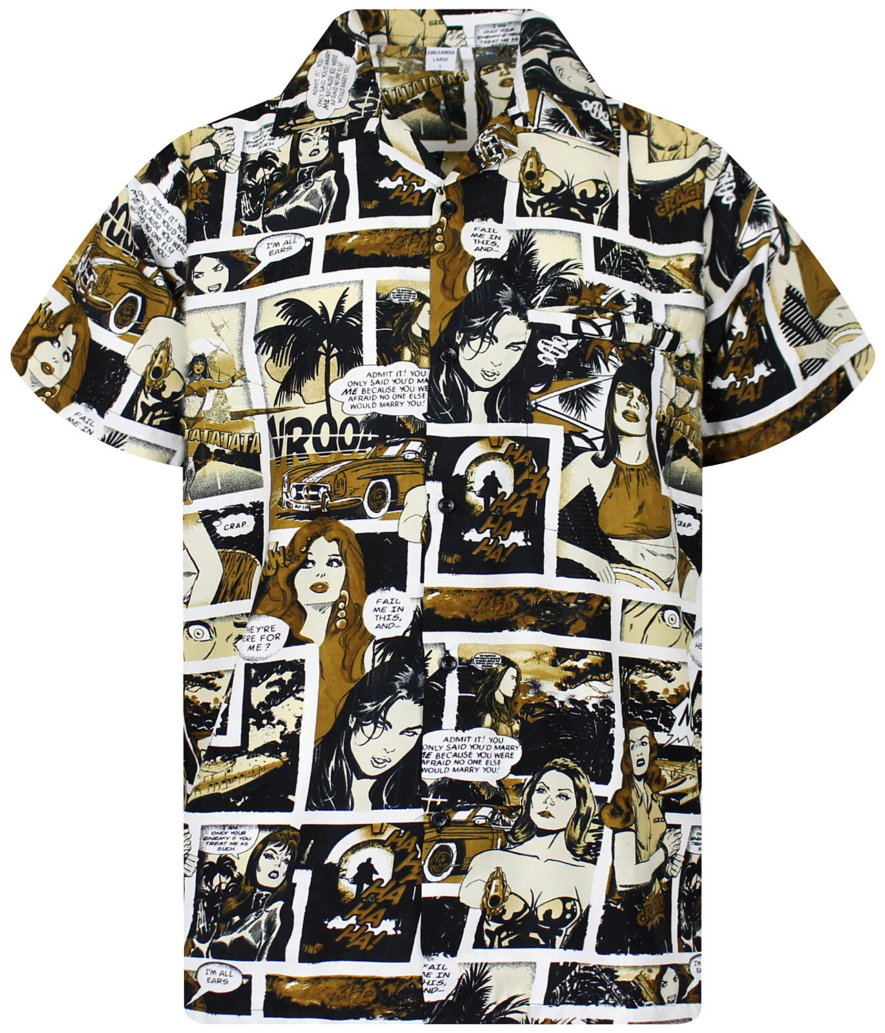 Funky Hawaiian Shirt Comic Superheroes Mono Sepia Different Sizes